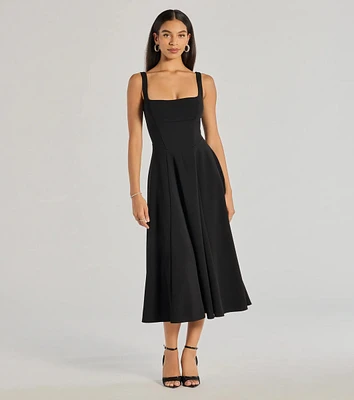 Silvia Lace-Up Fit And Flare Midi Crepe Dress