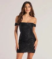 Sabrina Off-The-Shoulder Lace Sequin Mini Dress