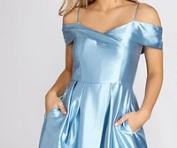 Cecilia Satin Off Shoulder A-Line Dress