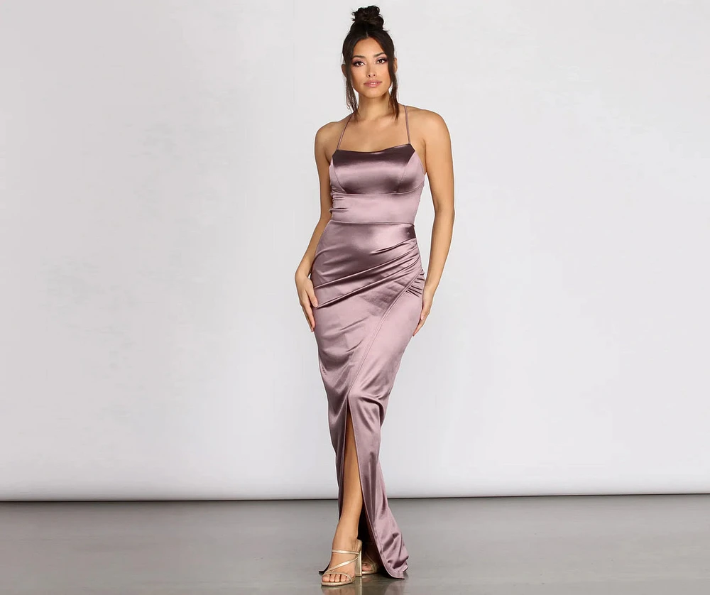 Quinn Cross Back Satin Wrap Dress