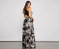 Eleanor Formal High Slit Floral Satin Dress