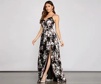 Eleanor Formal High Slit Floral Satin Dress