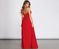 Arlyn Chiffon Deep V A Line Dress