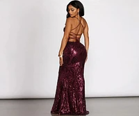 Taralynn Sequin Lace Up Evening Gown