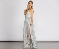 Janica Plunging Glitter A-Line Dress