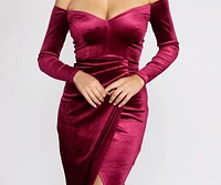 Celeste Off The Shoulder Wrap Front Velvet Dress