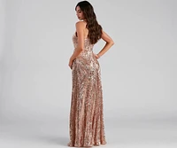 Blair Sequin Wrap-Front Formal Dress