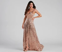 Blair Sequin Wrap-Front Formal Dress