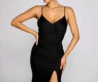 Aria Sleeveless Ruched High-Slit Dress