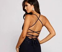 Tati Formal Lace Up Crepe Dress