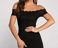 Sierra Formal Off the Shoulder Glitter and Lace Dress