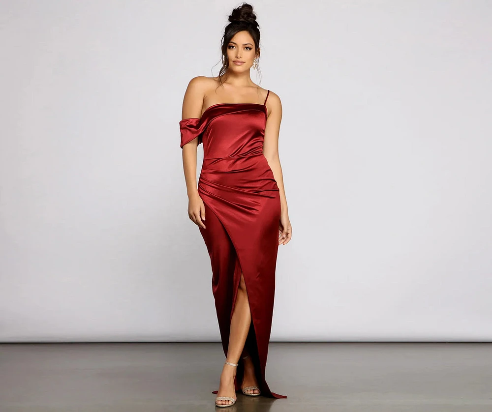 Cynthia Off-The-Shoulder Satin Formal Dress