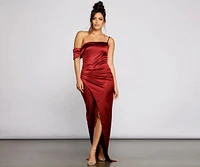 Cynthia Off-The-Shoulder Satin Formal Dress