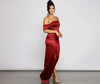 Cynthia Off-The-Shoulder Satin Formal Dress