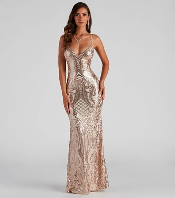 Liana Formal Sequin Scroll Mermaid Dress