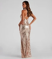 Liana Formal Sequin Scroll Mermaid Dress