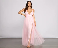 Saylor Formal Double Slit Tulle Dress