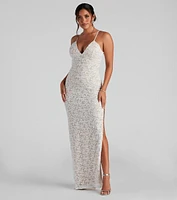 Dixie Lace Mesh High-Slit Formal Dress