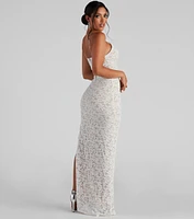 Dixie Lace Mesh High-Slit Formal Dress