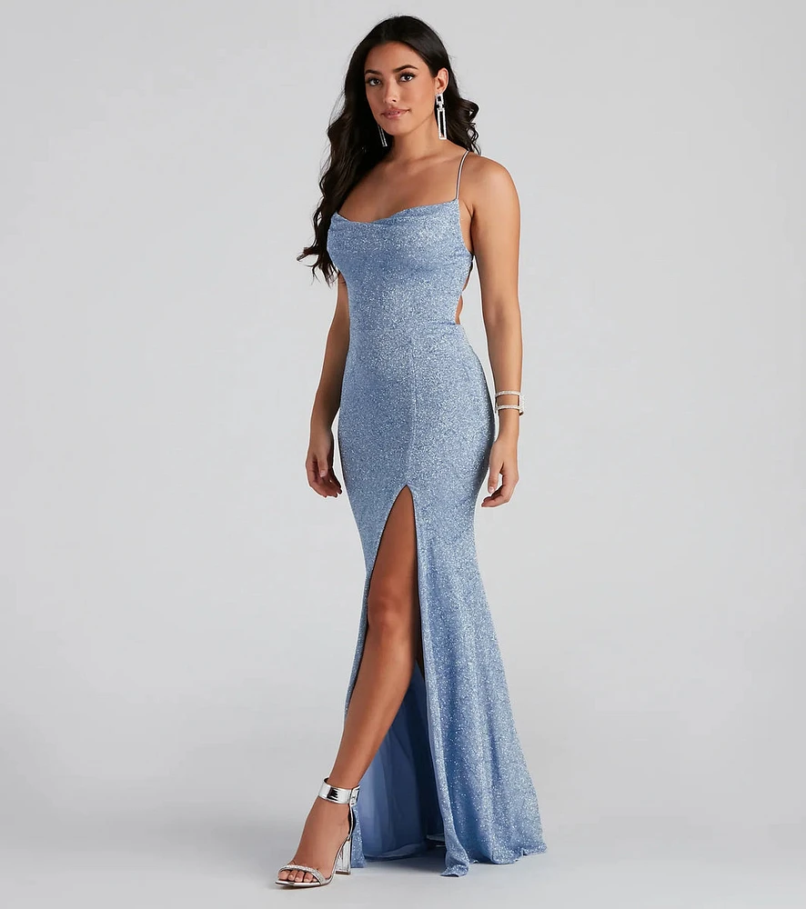 Doria Formal High Slit Glitter Dress