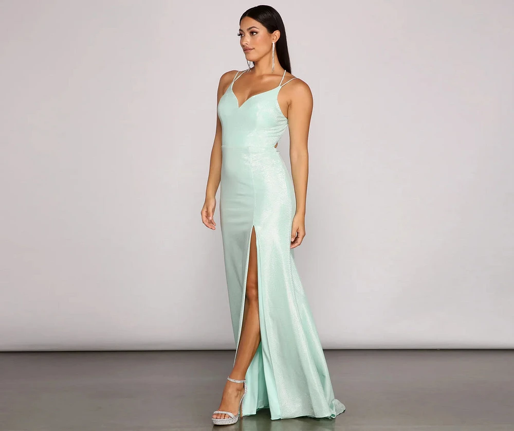 Nani Formal High Slit Lurex Dress