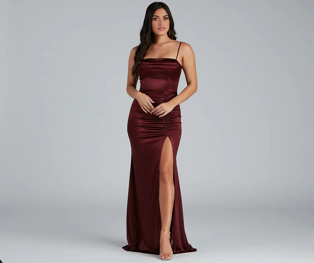 Nemi Formal High Slit Ruched Dress