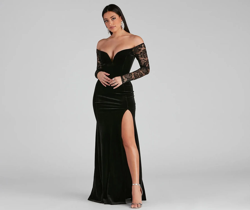 Larsa Formal Velvet And Lace Mermaid Dress