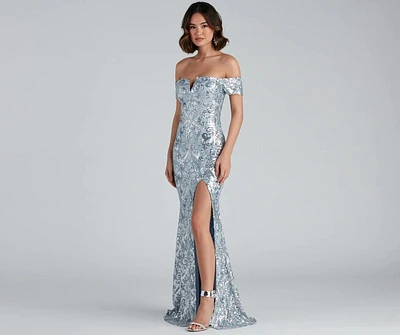 Carter Sequin Scroll A-Line Formal Dress