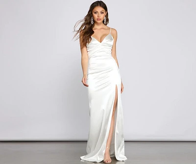 Kiara Satin High-Slit Mermaid Dress