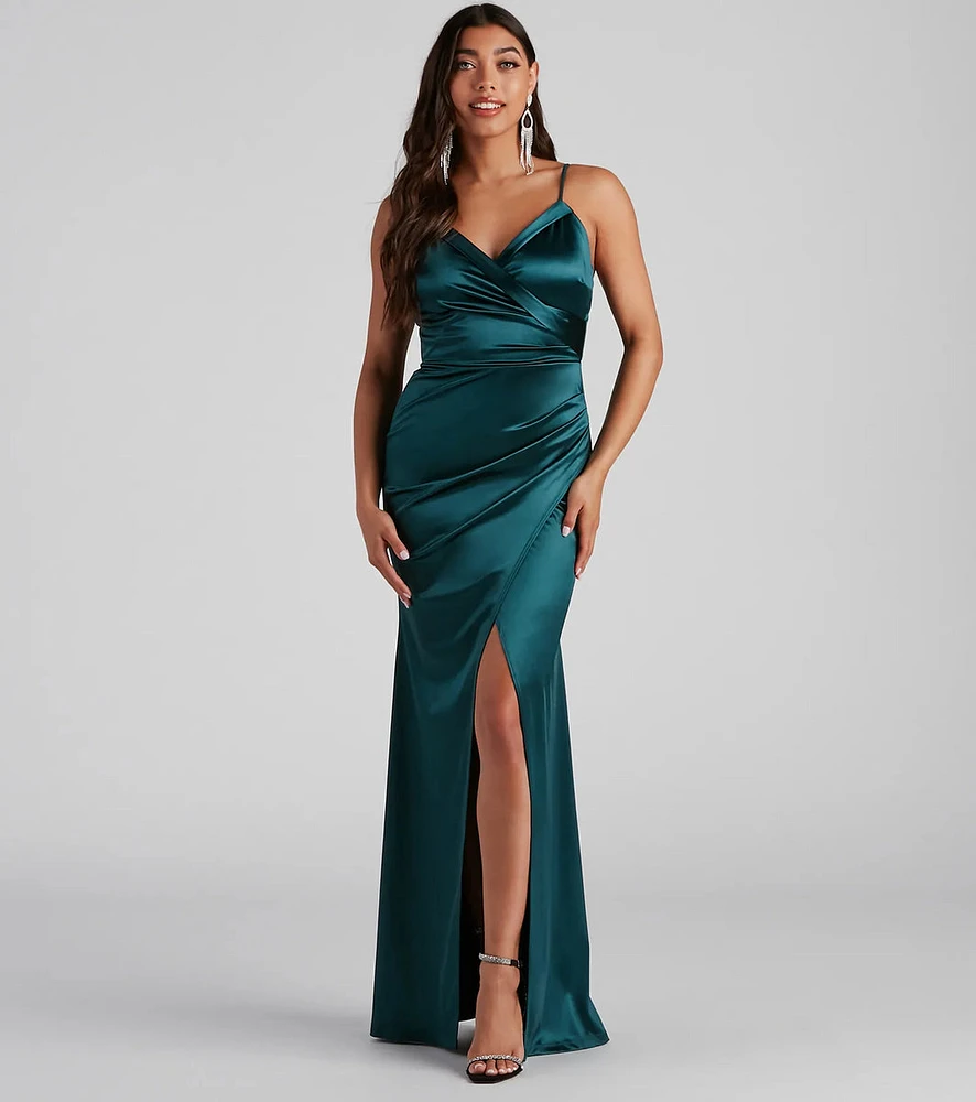 Kimia Formal Satin Wrap Gown