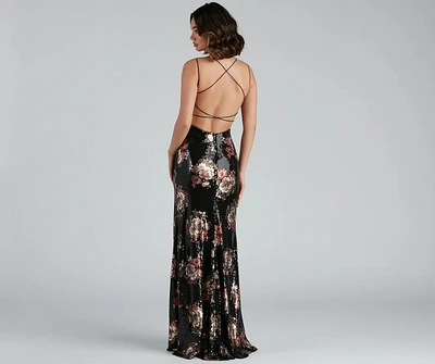 Karissa Sequin Floral High Slit Formal Dress