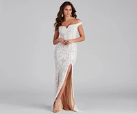 Kaylen Sequin Off-The-Shoulder Formal Dress