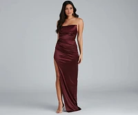 Darcy Satin Corset Asymmetrical Slit Formal Dress