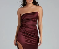 Darcy Satin Corset Asymmetrical Slit Formal Dress