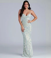 Christal Sequin Strappy Mermaid Formal Dress