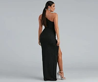 Evette Glitter One-Shoulder Slit Formal Dress