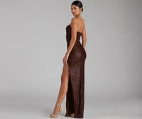 Sorella Sequin Wrap Slit Formal Dress