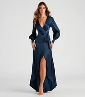 Kali Formal Satin Wrap Dress