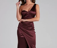 Darlene Formal Satin Wrap Slit Long Dress