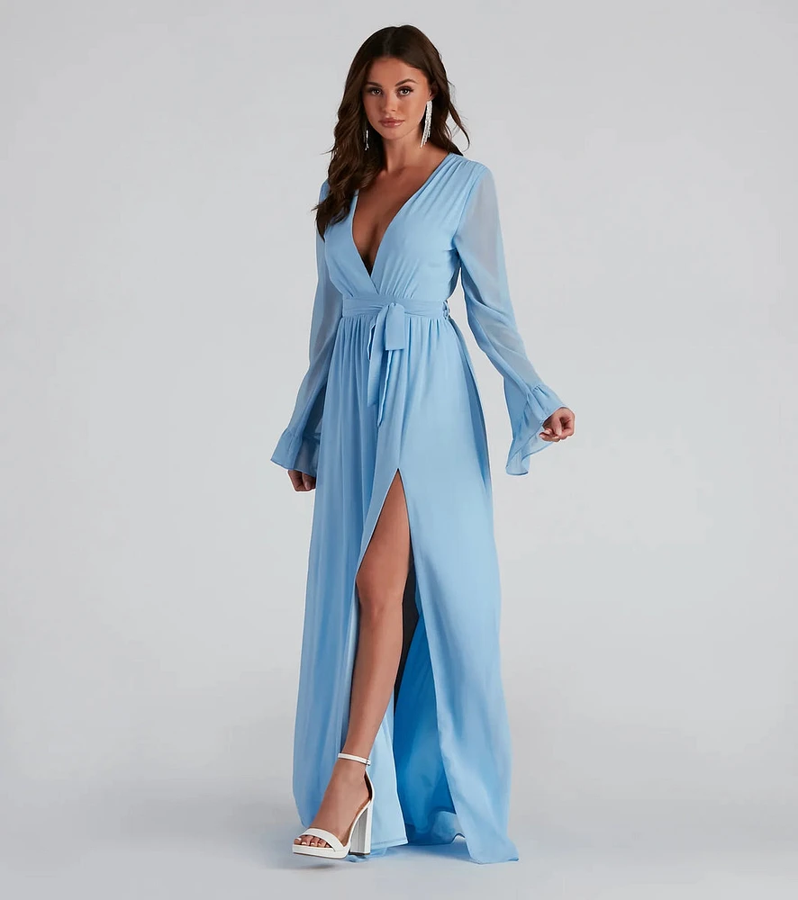 Maya Long Sleeve Chiffon A-Line Dress