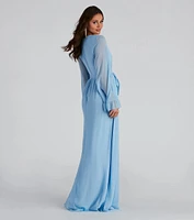 Maya Long Sleeve Chiffon A-Line Dress