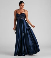 Brookelle Sequin Sweetheart Satin Formal Dress