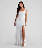 Hanna Formal Sequin Feather Dress