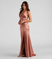 Cindy Formal Satin V-Neck Long Dress