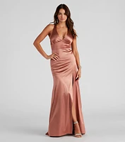 Cindy Formal Satin V-Neck Long Dress