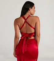 Sam Formal Satin Open Back Dress