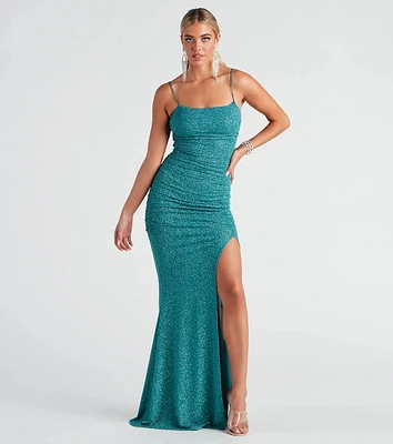 Hayden Ruched Glitter Knit Mermaid Dress