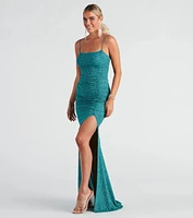 Hayden Ruched Glitter Knit Mermaid Dress