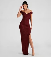 Elianna Off-The-Shoulder Glitter Formal Dress