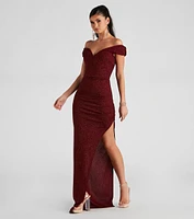 Elianna Off-The-Shoulder Glitter Formal Dress